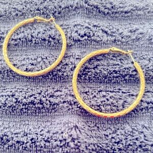 Gold Tone Textured Hoops